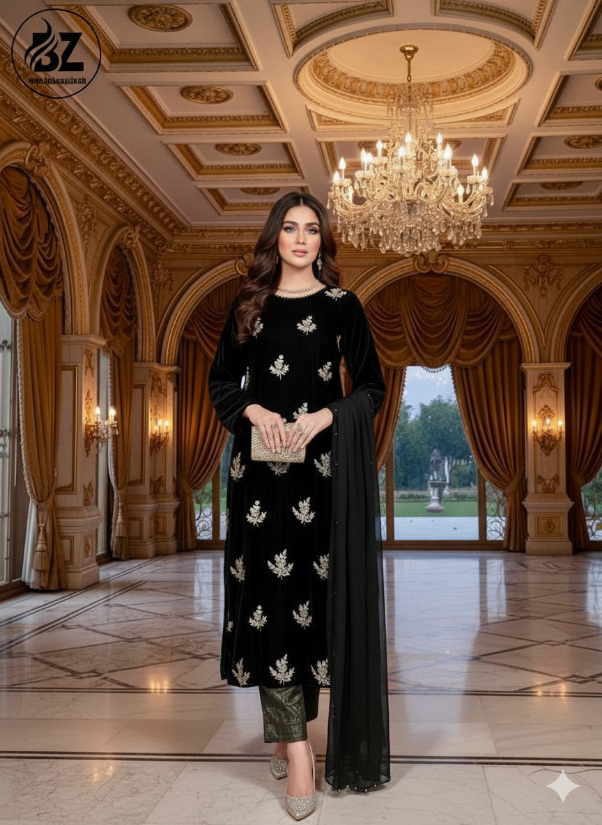 The Midnight Enchantress Velvet Embroidered Suit