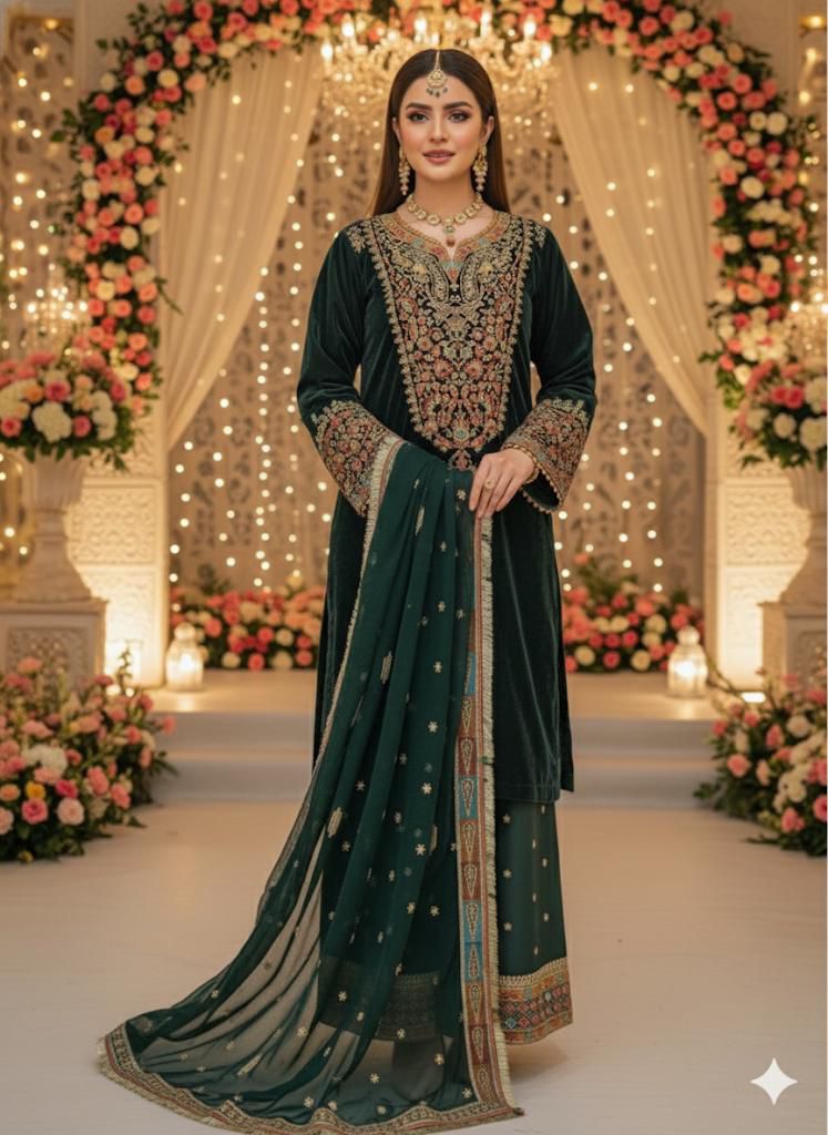 Emerald Velvet Embroidered Formal Suit